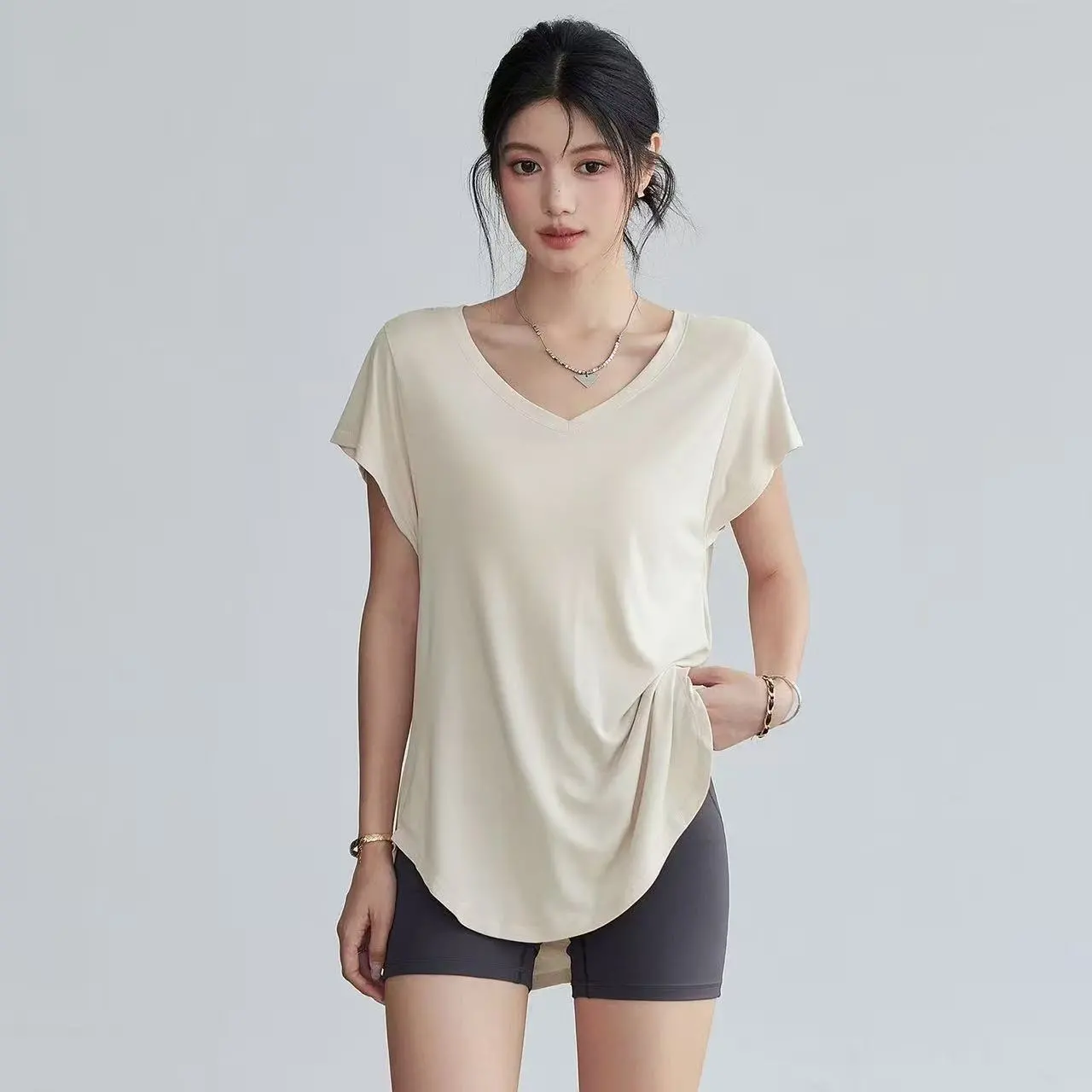 Yoga Fitness Training - Kaos Yoga Wanita Slim Fit Leher